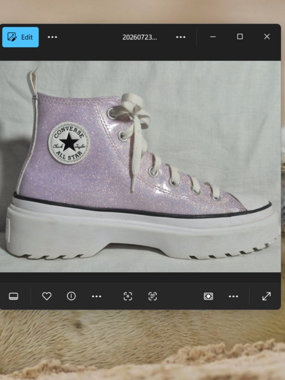 Converse Chuck Lugged Lift Women Kid Hi Purple Glitter Sneakers Size Y 6.5 W 8.5 - Picture 4 of 16